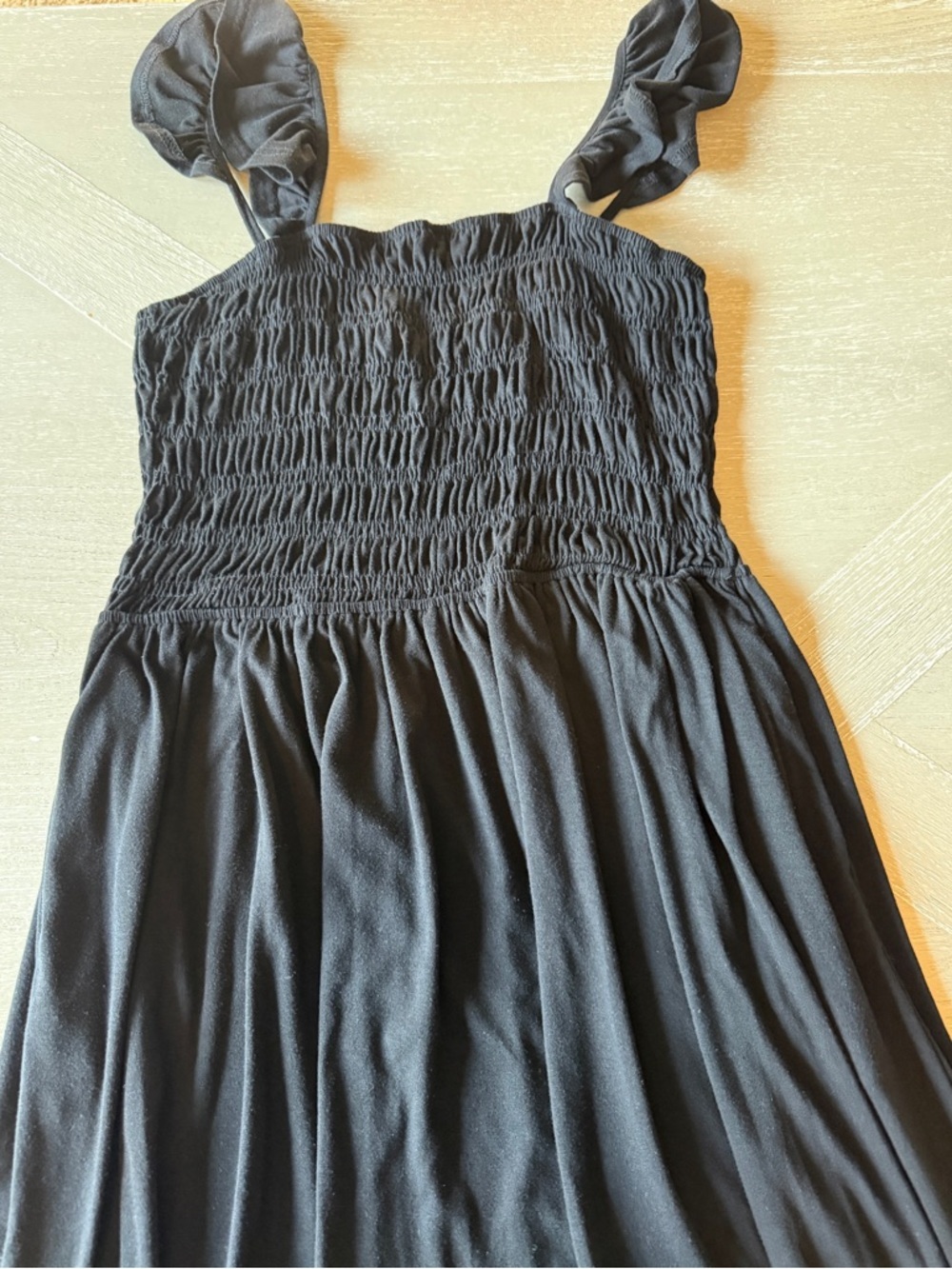 SHEIN Black Smocked Maxi Dress with Tie Shoulder Straps XL